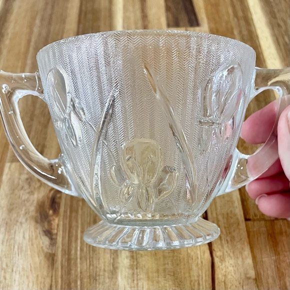 VTG Jeannette Depression Glass Iris Clear Creamer & Sugar Dish 1930’s - Picture 10 of 13